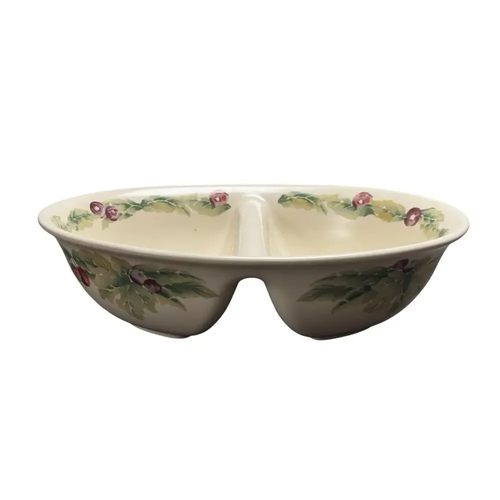 Pfaltzgraff Jamberry Cream Grapes Berries AOP 10in Oval Divided Serving Platter